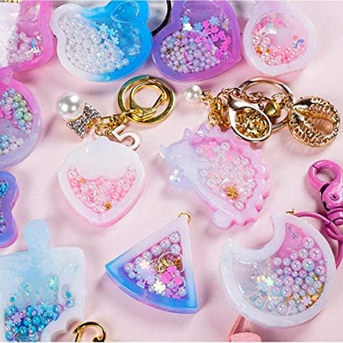 Larcenciel 15pcs Resin Casting Shaker Molds Set, 10pcs Epoxy Quicksand Silicone Molds with 5pcs PVC Sheets, Resin Shaker Mold for Pendant Jewelry Keychain Decoration Craft Making DIY