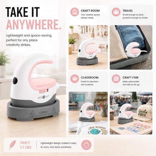 HTVRONT Heat Press Mini Heat Press Machine, Mini Iron for Crafts | Heats Up Quickly & 3 Heat Setings, Perler Beads Iron, Small Heat Press Machine for T Shirts, Hats