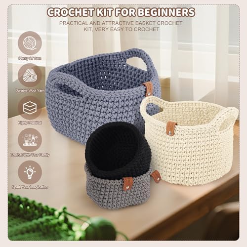 Aeelike 27PCS Beginner Crochet Basket Kit (L&S): Complete Storage Version, Knitting Starter Set with Instruction. for Adults, Ideal Crocheting Gift for Home Decor