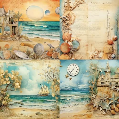 6x6 Scrapbook Paper Pad - Beach House Ocean Seashell 160gsm Cardstock, 24 Pcs Nautical Lighthouse Decorative Paper for Summer Travel Journal Supplies