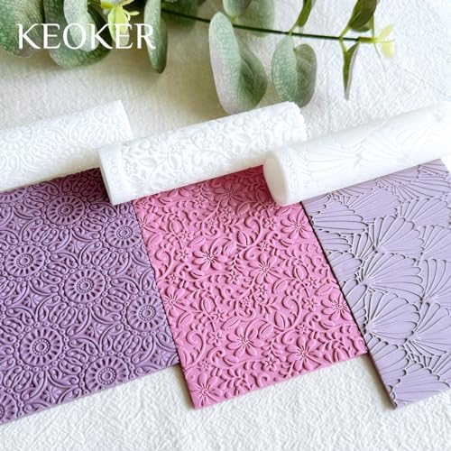 KEOKER Polymer Clay Texture Roller, Polymer Clay Roller for Making Earrings, Like Polymer Clay Texture Sheets, Great Work with Polymer Clay Cutters (Boho A), Floral A