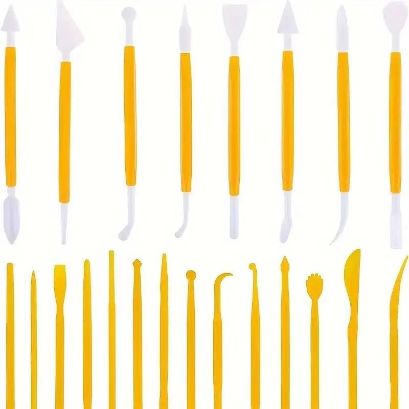 22Pcs Clay Modeling Tool Set, Dual-Ended Plastic Clay Sculpting Tools with Yellow Handles, Multi-Shape Polymer Clay Carving Knives for Pottery, Ceramic & DIY Crafts