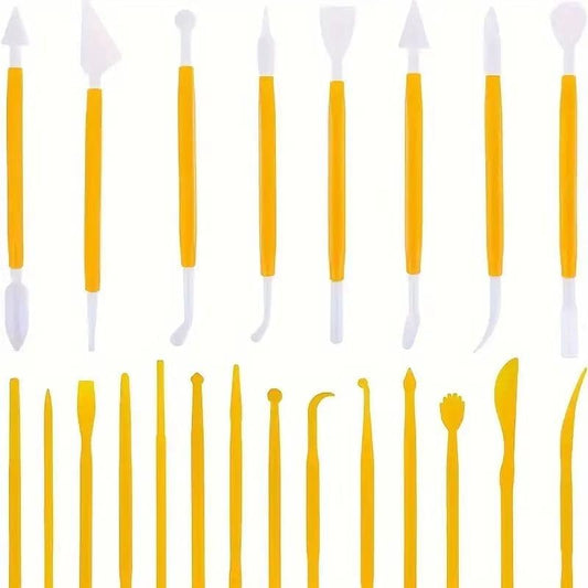 22Pcs Clay Modeling Tool Set, Dual-Ended Plastic Clay Sculpting Tools with Yellow Handles, Multi-Shape Polymer Clay Carving Knives for Pottery, Ceramic & DIY Crafts