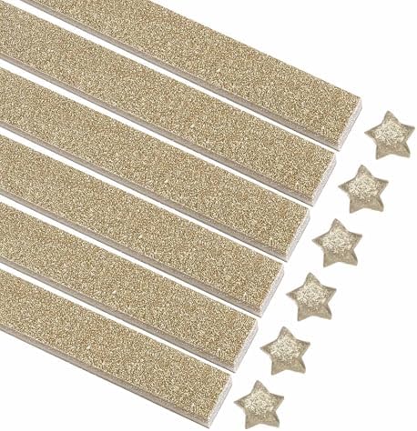 MECCANIXITY 200 Sheets Origami Paper Glitter Stars Papers Champagne Fold Paper for Beginner Arts Crafts Projects,0.4 x 8.7 Inch