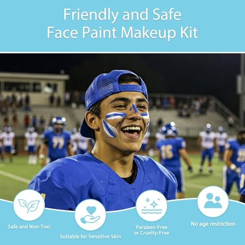 Pintada 42 Color Face Painting Kit for Kids - Non Toxic Water Activated Face Paint Palette With Stencils, Brush, Sponges, Book. For Carnival, Halloween, Costume Makeup and Festivals & Events