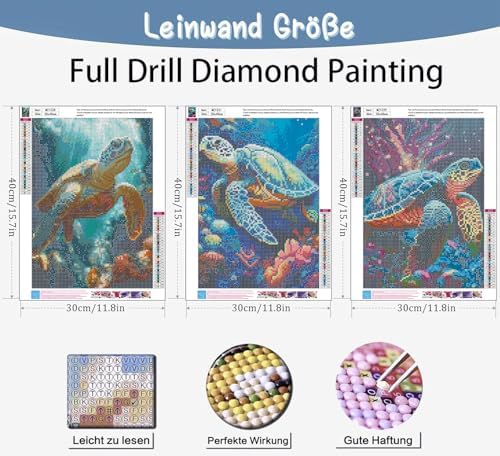 Benjenes 3PCS Sea Turtle Diamond Art Kits for Adults, Diamond Painting Kits