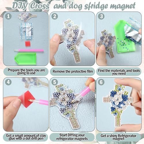 Motipuns 30 Pcs Diamond Magnets,Flower Cross,Wood