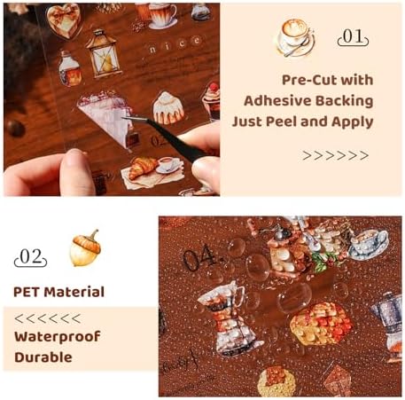 Vintage Food Stickers for Scrapbooking – 320+ Transparent PET Dessert, Coffee, Cake & Bread Stickers for Journaling, Junk Journal Supplies, Kids DIY Crafts, Baking & Camping Decoration