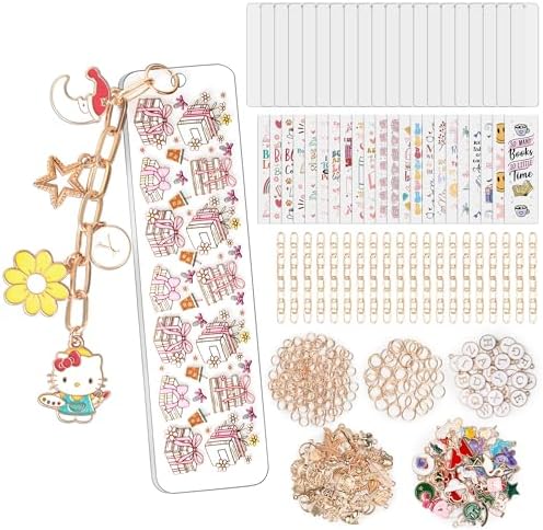 388 Pcs Bow Acrylic Bookmark Blanks(2mm) Thicken 20 DIY Bookmark Making 22 Bow UV DTF Sticker 126 Charms 20 Extender Chains and 200 Jump Ring Suitable for DIY Crafts Gifts