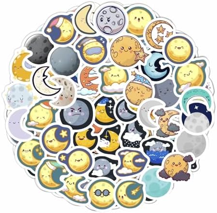 100Pcs Moon Stickers for Water Bottle and Laptop - Moon Party Supplies & Decorations, Waterproof Vinyl Decals, Space and Astronomy Stickers, Gifts for Women & Men