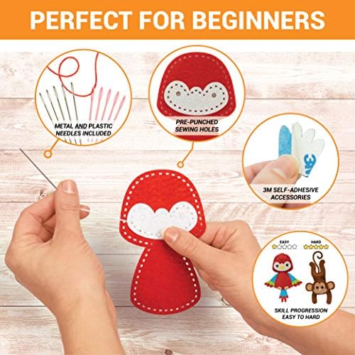 Craftorama Sewing Kit for Kids, Fun and Educational Wild Animal Craft Set for Boys and Girls Age 7-12, Sew Your Own Felt Animals Craft Kit for Beginners, 165 Piece Set