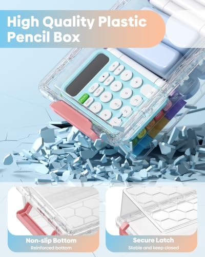 BiuLeon 8 Pack Large Pencil Box Set, Plastic Clear Pencil Case Marker Organizer, Crayon Box Craft Organizers, Stackable Storage Containers with Lid for Pen, Art and Craft Supplies(Color)