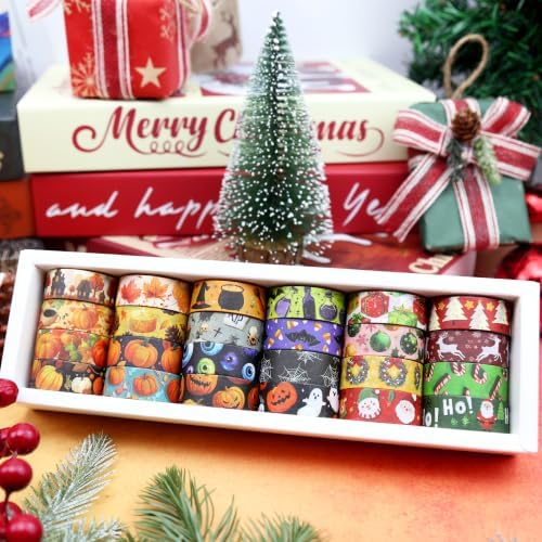 Halloween Fall Christmas Washi Tape - 24 Rolls Holiday for Crafts