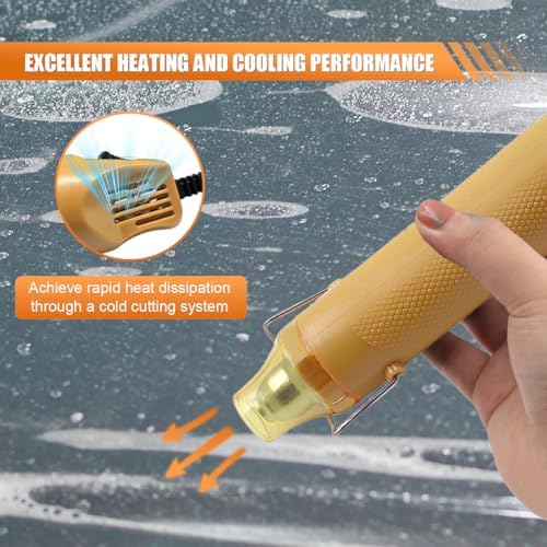 220V 300W Mini Heat Gun, Portable Electric Hot Air Gun with Stand & Power Cord, Handheld Heating Tool for Car Vinyl Wrap, Drying Paint, Epoxy Resin, DIY Embossing(Gold)