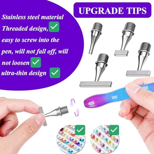 ZYNYXY 17PCS Ergonomic Diamond Art Pen Kits, with Multifunctional Metal Stainless Steel Screw Thin 1, 3, 6, 9, Tips, Correction Placers Roller Accessories(E-BluePurple+Blue+White+ 5 PCS Tips)