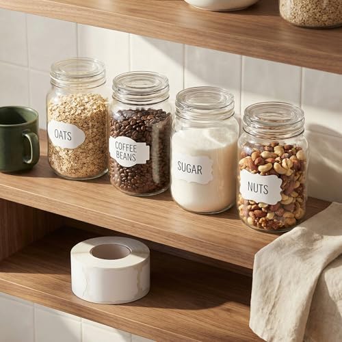 300 Pcs White Labels Stickers, 1.2x2 Inch, 3 Decorative Designs, Writable for Gift Wrapping, Pantry Storage, Jars & Wedding Decor