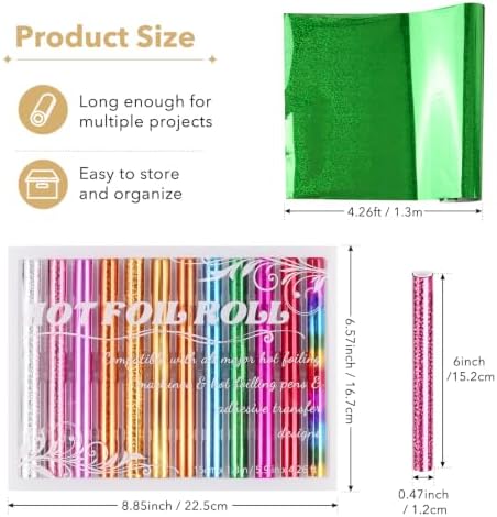 CYFUN DESIGN 5.9inx4.26ft 12Pcs Heat Activated Foil, Hot Stamping Foil Roll