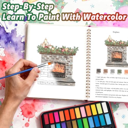 Watercolor Workbook - Coloring Book Beginner Friendly Painting Kit, Watercolor Workbooks for Adults with 24 Colors Paint, Exploration Gift for Adults Teens (Christmas)