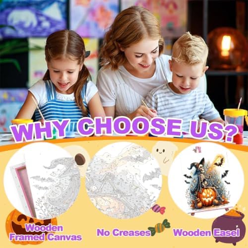 SUJINMEI 4 Pack Halloween Paint by Numbers Kit for Kids with Frame 8x8 inch