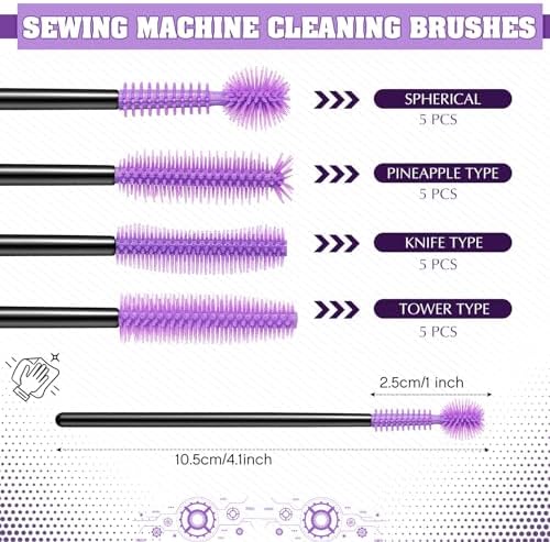 20 Pcs Sewing Machine Cleaning Brushes Reusable Silicone Cleaner,Black, Purple