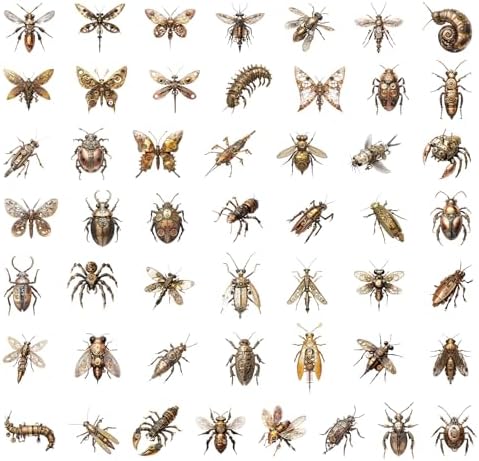 50Pcs Steampunk Insect PET Stickers Set