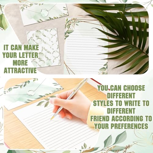 TaoBary 160 Pcs Green Leaves Stationery Paper and Envelopes Set, 8.5 x 11''