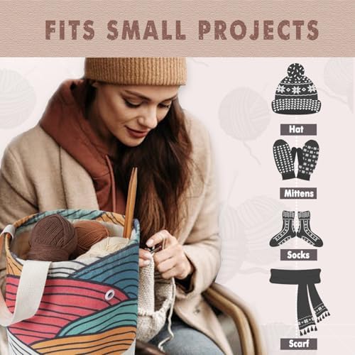 TOGETRUE Yarn Bag, Knitting Crochet Bag, Portable Yarn Storage Bags Organizer for Crocheting Project, Store Skein Ball, Short Knitting Needle (Large, Color Arc)