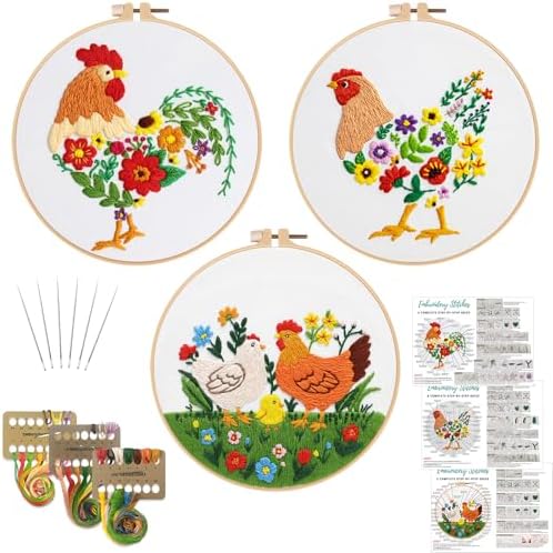 Louise Maelys 3 Packs Farm Animals Embroidery Kit for Beginners Gift