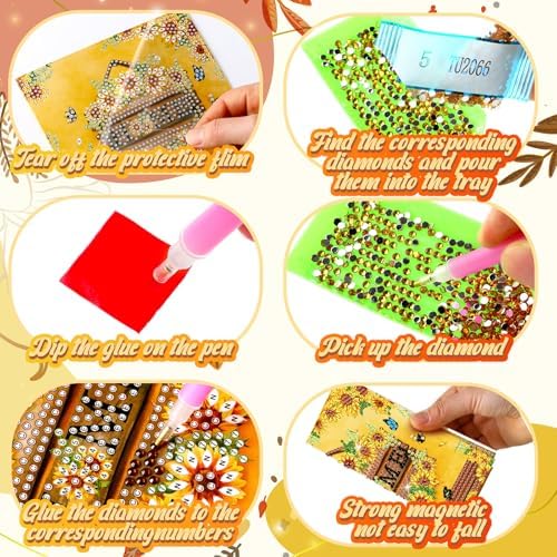 Saillong 12 Pack Sunflower Diamond Painting Greeting Card Kits DIY Diamond Art Cards with Envelopes Summer Flowers Gnome 5D Rhinestones Painting Card for Adults DIY Crafts Family Friend Birthday Gifts