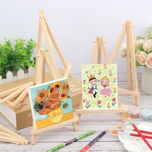 Yiksonyo 48 Pack 8 Inch Wooden Easel, Tabletop Wood Easels, Small Wooden Easel for Painting, Art, and Crafts