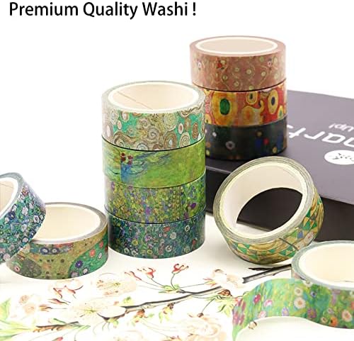 Berkin Arts 12 Rolls Art Floral Designs Washi Tape Set - 15 mm Wide Decorative Adhesive Masking Tape Cloisonnism Colorful Flowers Gustav Klimt Series
