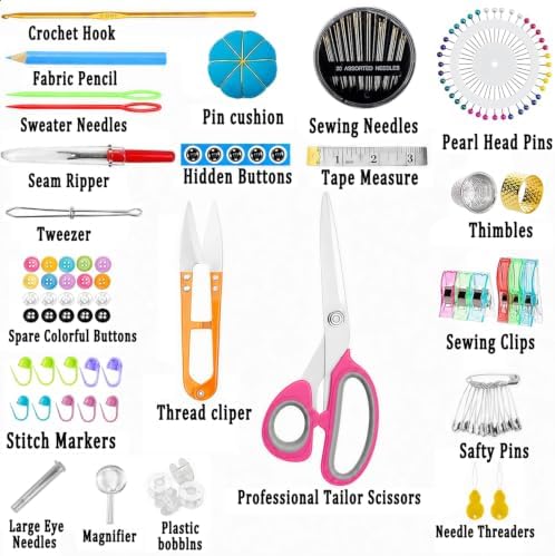 Sewing Kit for Adults, Complete Mending Essentials with Sharp Tailor Scissors & 43XL Sewing Thread Spools, Portable Hand Sewing Tool Set for Beginner Adult Home Outdoor Use