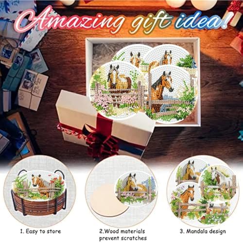 Zythron 8 Pack Horse Diamond Art Coasters,Diamond Painting Coasters Kits