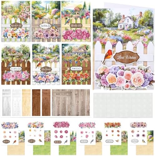 Gueevin 18 Set Petals Picket Fence Card Making Kit for Card Making Supplies & Crafting with Sticky Foam Pads Spring Handmade DIY Supplies Holiday Gift for Birthday Party