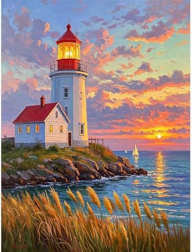 Seaside Lighthouse 5D Diamond Art Kit for Adults Full Drill Canvas
