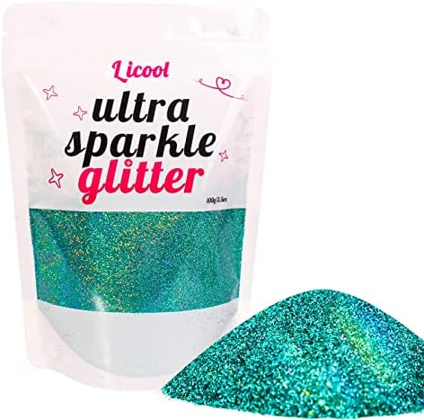 Holographic Fine Glitter, 100g Craft Glitter for Epoxy Resin, Iridescent Sequins, Loose Glitter for Face Body Hair Eye, Makeup Cosmetic Glitter for Nails Festival Decoration (Laser Greenish Blue)