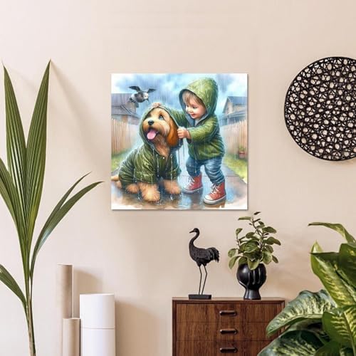 WULINHUAFA Dog and Boy Paint by Numbers Adults Beginner 16x16 Inch | Dog Adult Paint by Number Kits, DIY Acrylic Oil Easy Painting by Numbers for Gifts Home Wall Decor Without Frame