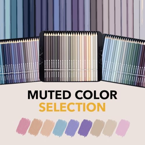 Castle Art Supplies 72 Colored Pencils - Muted, Relaxing Art Palette | Wax-based soft cores for adult artists' relaxation - rich, calming tones - beautifully presented in a sturdy tin case