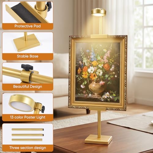 30'' Adjustable Tabletop Easel Stand with Rechargeable 13RGB Poster Light