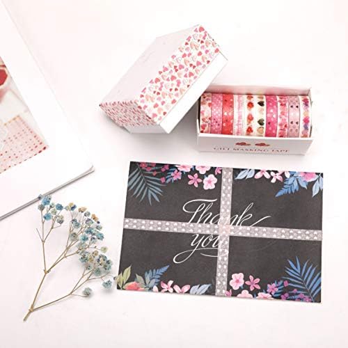 YUBBAEX 10 Rolls Sparkling Washi Tape Set 8mm Skinny Gold Foil Decorative Masking Washi Tapes for Journal,Scrapbook, Planner, DIY Crafts (Sweety Hearts)