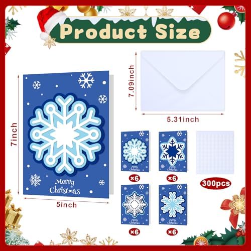 Dispowreath 24 Pcs DIY Christmas Card Making Kits with Envelopes DIY Christmas Craft Make Your Own Snowflakes Greeting Card Making Supplies for Holiday Xmas Party Decoration Favor