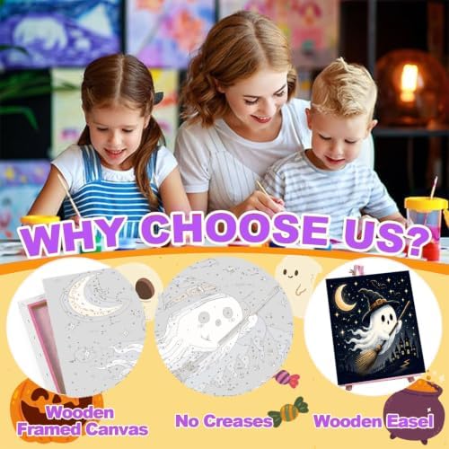 2 Pack Halloween Paint by Numbers Kit for Kids with Frame, Gift, 8x8 In