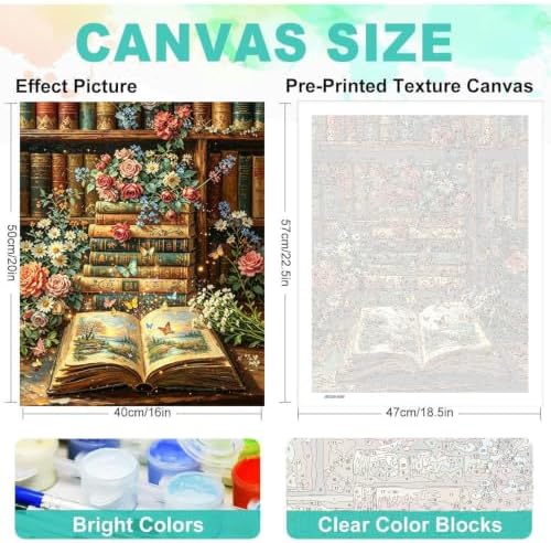 Books Paint by Numbers Kit for Adults, DIY Oil Painting Canvas 16x20inch