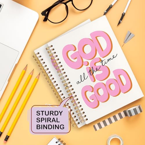 God Is Good Motivational Christian Notebooks, Pink Prayer Journal Office Supplies Gifts for Desk Woman Men, Bible Hardcover Spiral Journaling Notebook, 5.5x8.3 Inch