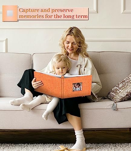 Artfeel Photo Album Self Adhesive Scrapbook Album for 3x5 4x6 5x7 8x10 Pictures,120 Pages Linen Cover with Display Window DIY Photo Book,Ideal Gifts for Family Travel Wedding Baby