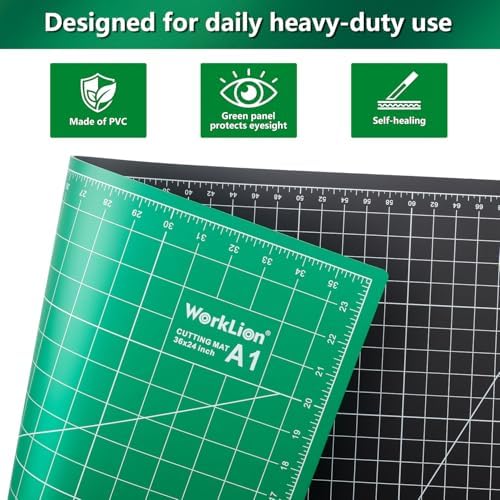 WORKLION Self Healing Cutting Mat: 24 x 36 inch Large Double Sided 5-Layer Gridded PVC Cut Mat for Sewing & Quilting & Scrapbooking & Arts and Crafts Projects (Green/Black)…