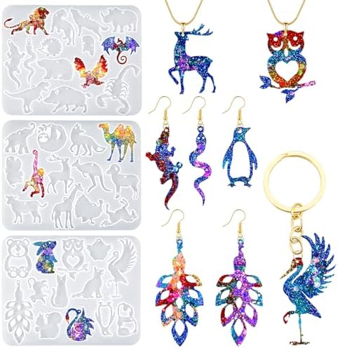 YODOYO Resin Earring Molds with Holes 3pcs Animal Shape Jewelry Resin Molds