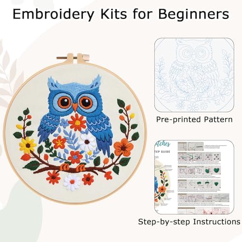 Louise Maelys Owl Embroidery Kit for Beginners Cross Stitch Kit for Adults
