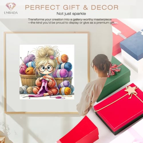 LMBADA Knitting Girl Diamond Painting Kit for Adults, Diamond Art 12x12inch