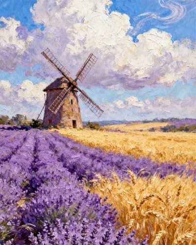 MBNTJHT Scenery Paint by Numbers Kit for Adults Beginner,Windmill and Field Paint by Number Kits for Adult,DIY Unframed Acrylic Oil Painting Art Kit Crafts for Home Wall Decor 16X20 Inch.